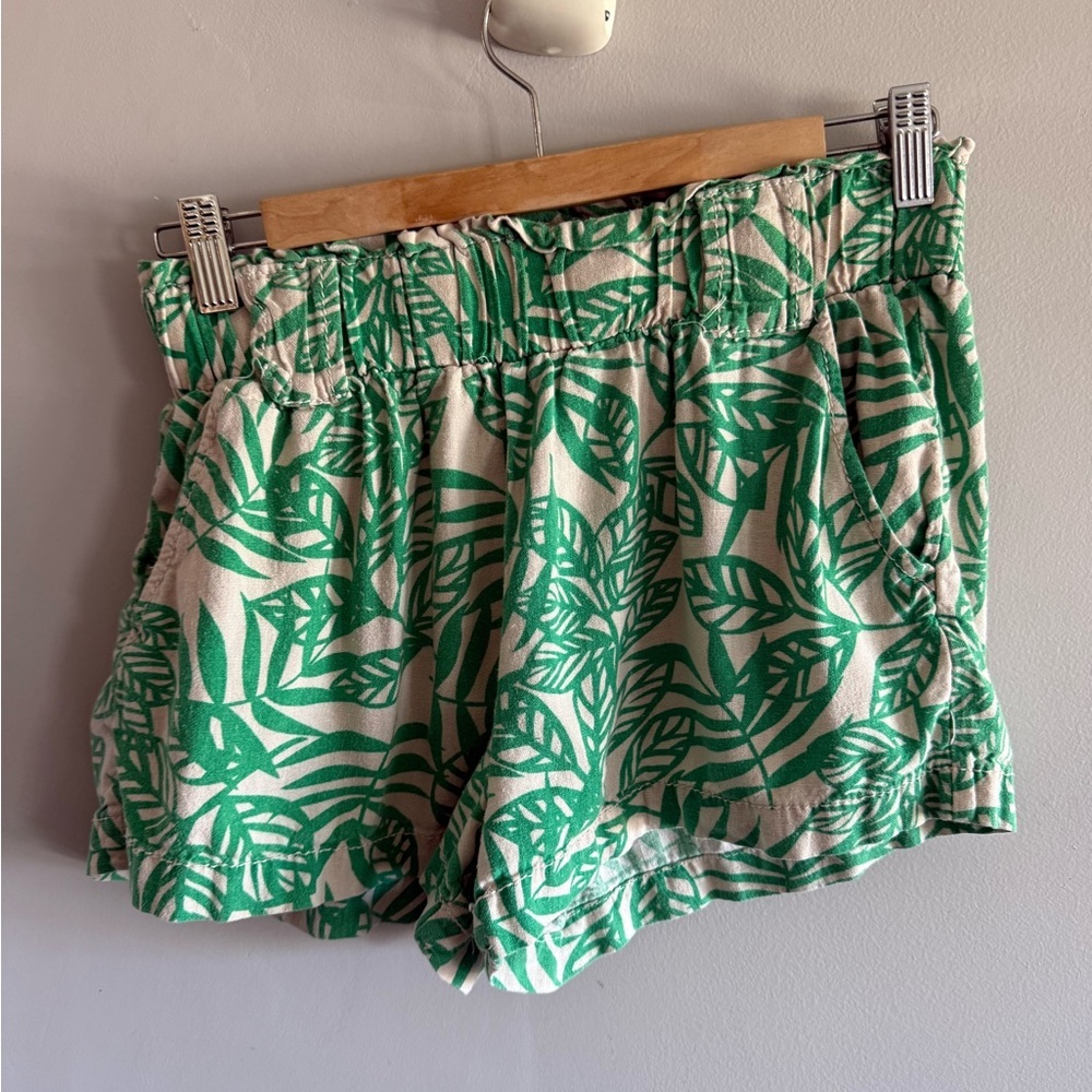 Cali 1850 Green Tropical Linen Blend Shorts Size S Elastic Waist Resort Summer